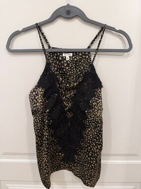 En Creme Black and Tan Printed Lace-Trim Cami